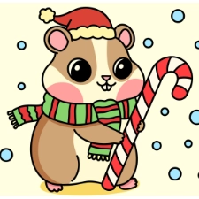 Hamster With Candy Cane Coloring Page
