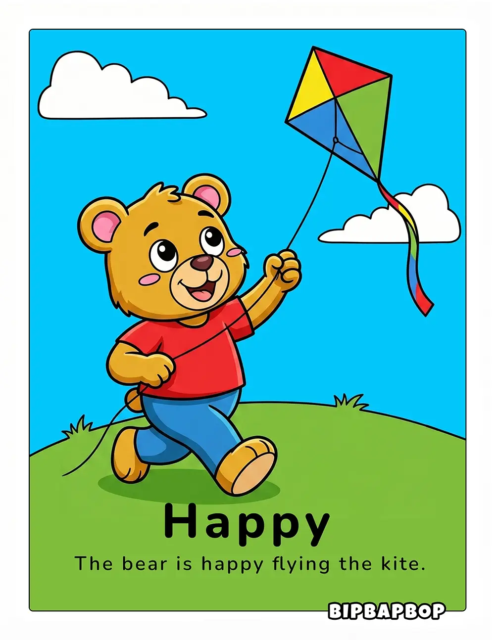 The bear is happy flying the kite