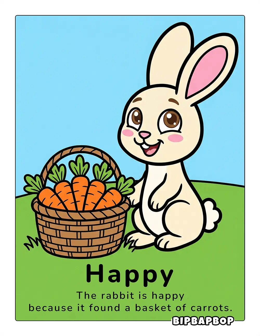 The bunny is happy because it found a basket of carrots