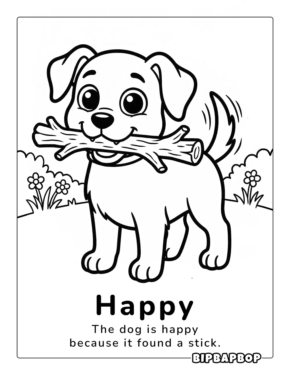 A happy dog with a stick