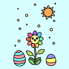 Happy Easter Flower Coloring Page