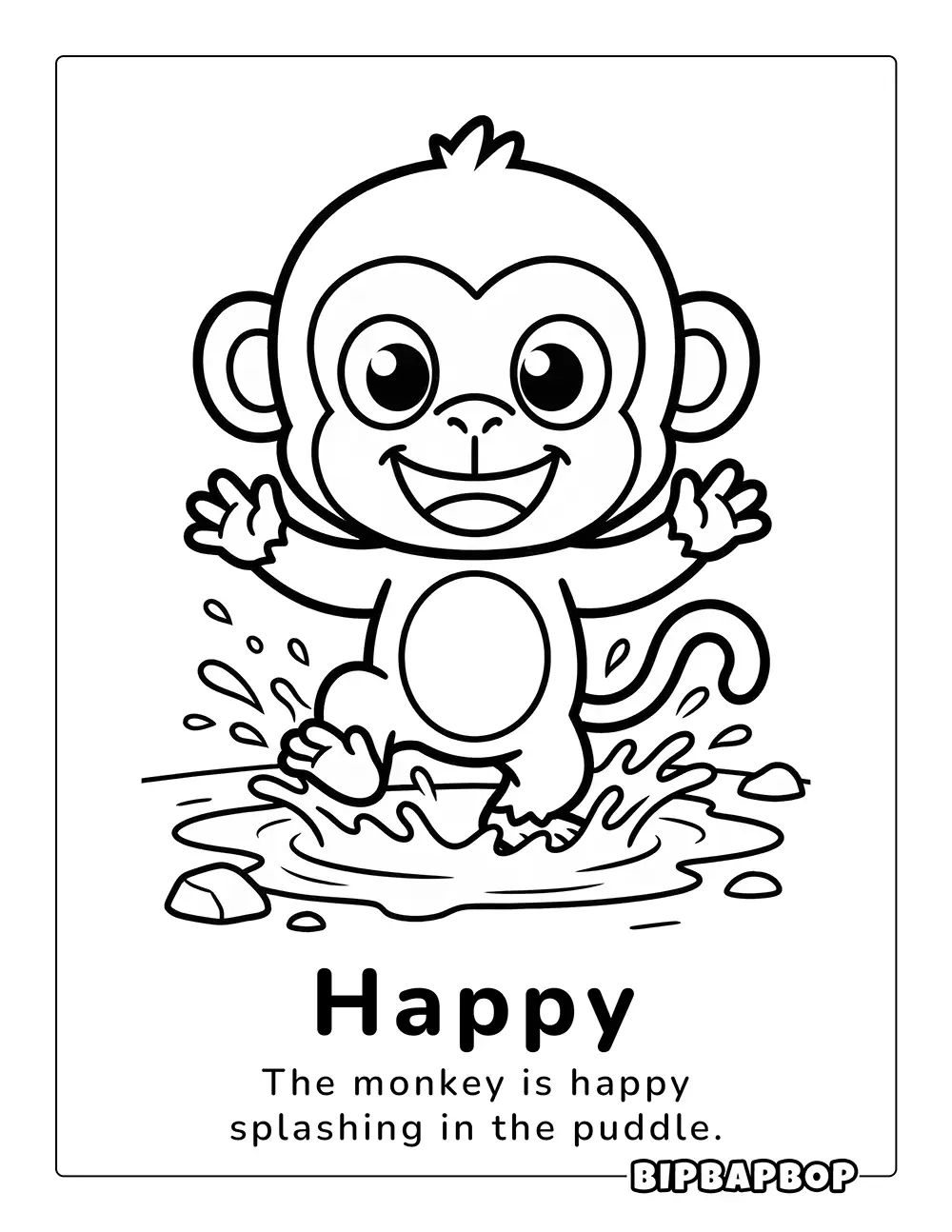 A happy monkey splashing in a puddle