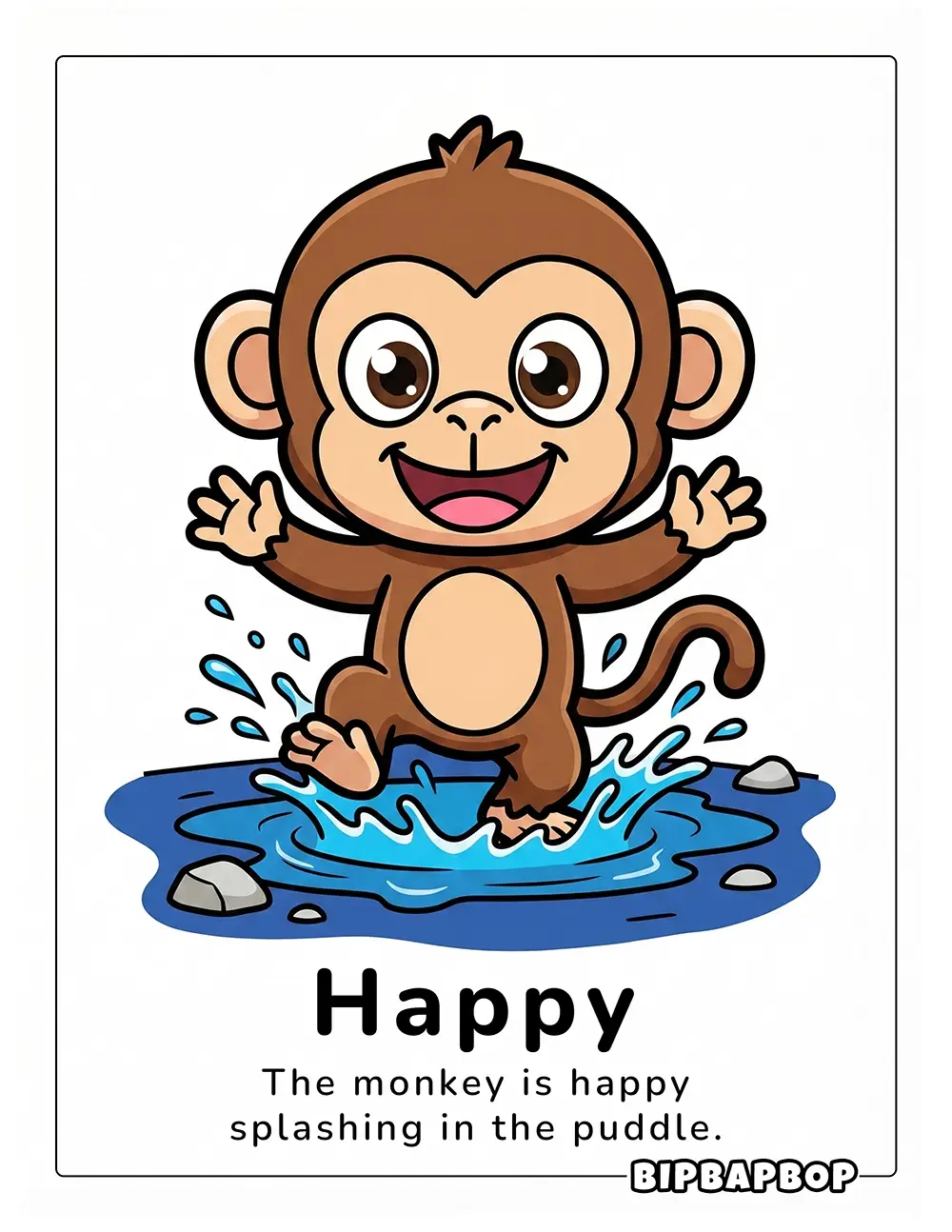 The monkey is happy splashing in the puddle