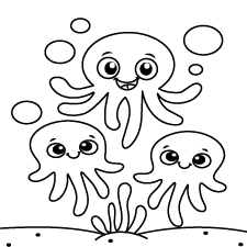 Happy Three Octopus Coloring Page