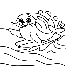 Happy Surfinff Seal Coloring Page