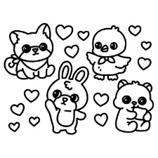 Hearts And Animals Coloring Page