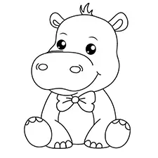 Hippo with a Bow Tie Coloring Page Black & White