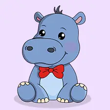 Hippo with a Bow Tie Coloring Page Color