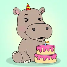 Hippo with a Cake Coloring Page