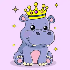 Hippo with a Crown Coloring Page