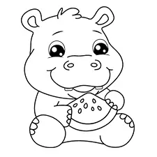 Hippo Eating Watermelon Coloring Page Black & White