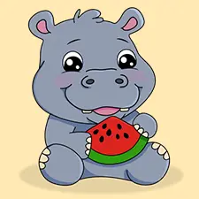 Hippo Eating Watermelon Coloring Page