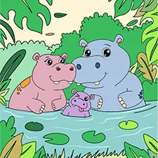 Hippo Family Coloring Page
