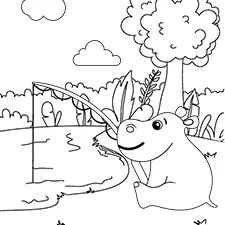 Hippo Fishing Coloring Page Black & White