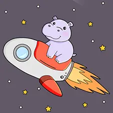 Hippo Flying On Rocket Coloring Page Color