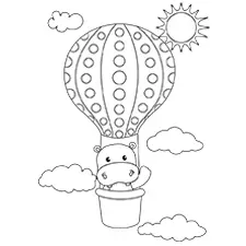 Hippo In A Hot Air Balloon Coloring Page Black & White