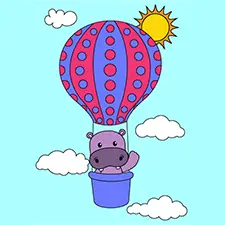 Hippo In A Hot Air Balloon Coloring Page