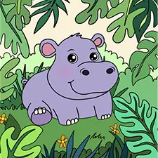 Hippo In The Jungle Coloring Page