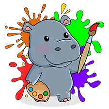 Hippo with a Paintbrush  Coloring Page Color
