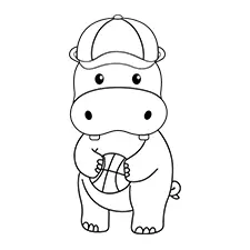 Hippo Playing Basketball Coloring Page Black & White