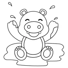 Hippo Playing In Mud Coloring Page Black & White