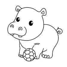 Hippo Playing Soccer Coloring Page Black & White