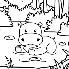 Hippo In A Pond Coloring Page Black & White