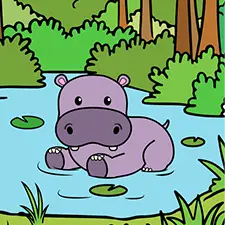 Hippo In A Pond Coloring Page