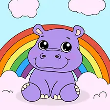 Hippo Under The Rainbow Coloring Page Color