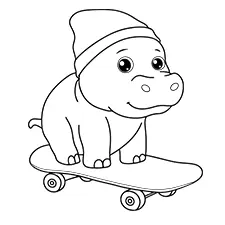 Hippo Riding A Skateboard Coloring Page Black & White