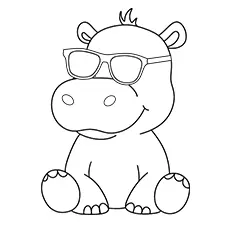 Hippo with Sunglasses Coloring Page Black & White