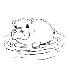 Hippo Swimming Coloring Page Black & White