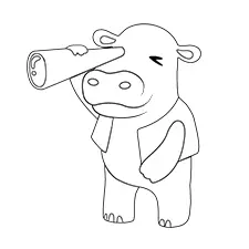 Hippo with a Telescope Coloring Page Black & White