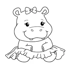Hippo with a Tutu Coloring Page Black & White