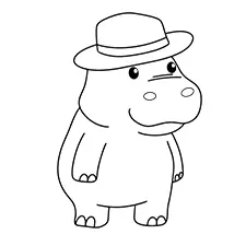 Hippo Wearing A Hat Coloring Page Black & White