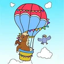 Horse & Bird In A Hot Air Balloon Coloring Page