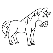 Horse Eating Grass Coloring Page Black & White