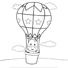 Baby Horse In A Hot Air Balloon Coloring Page Black & White
