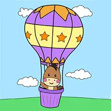 Baby Horse In A Hot Air Balloon Coloring Page