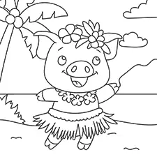 Hula Dancing Pig By The Beach Coloring Page