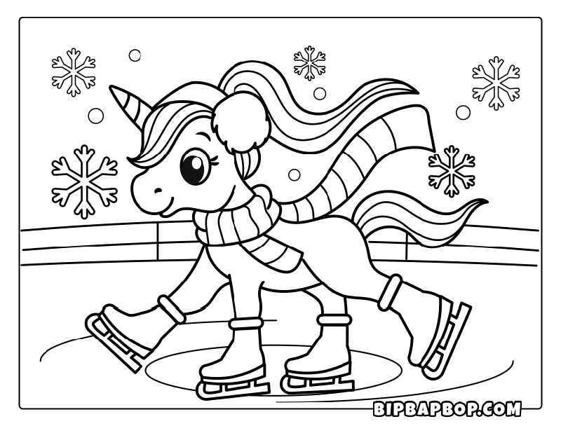 Ice Skating Unicorn Coloring Page