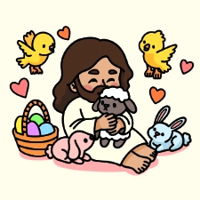 Chibi Jesus With Cute Easter Animals Coloring Page