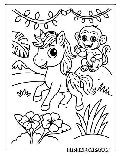 Juncgle Unicorn Coloring Page