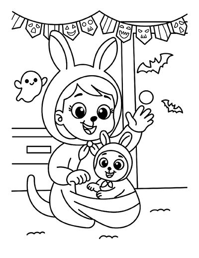 Kangaroo Mom Coloring Page