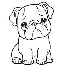 Kawaii Bulldog Coloring Page Black & White