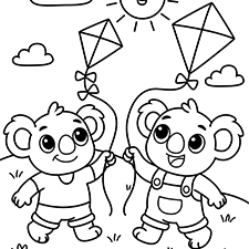 Koalas Playing Kites Coloring Page