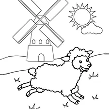 Lamb Running In The Field Coloring Page Black & White