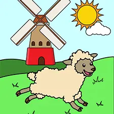 Lamb Running In The Field Coloring Page
