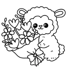Lamb With Bouquet Coloring Page