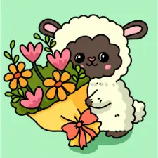 Lamb With Bouquet Coloring Page